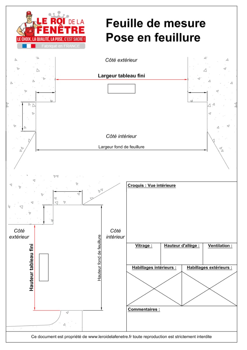 fiche metre prise de mesure pose en feuillure le roi de la fenetre
