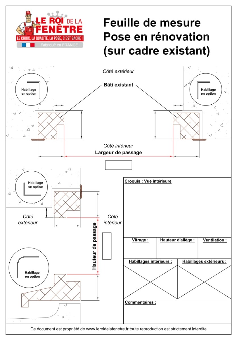 fiche metre prise de mesure pose en renovation le roi de la fenetre