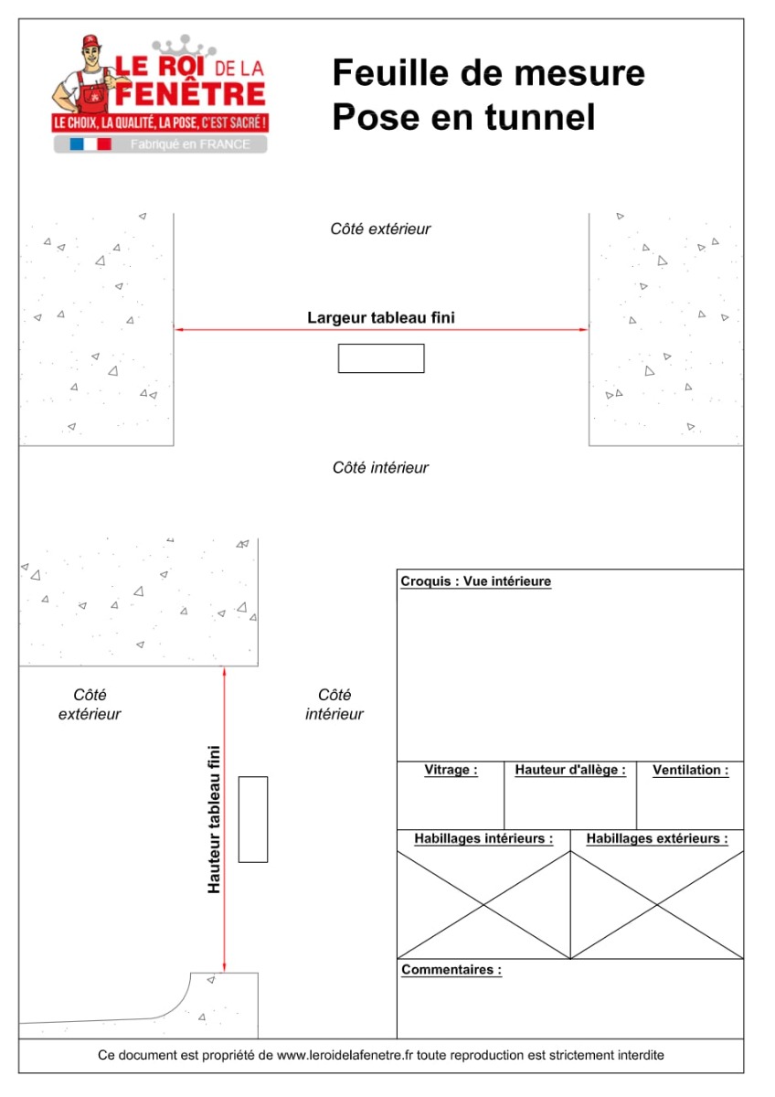 fiche metre prise de mesure pose en tunnel le roi de la fenetre